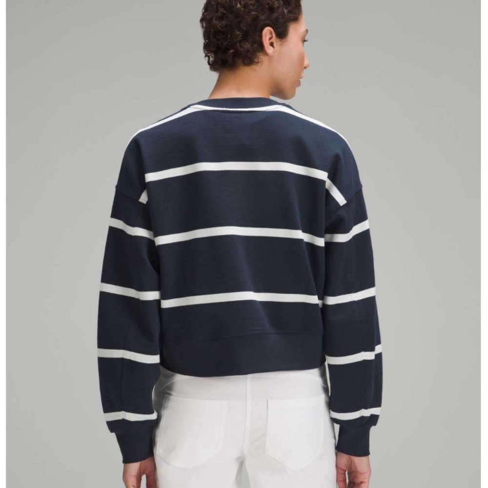 Lululemon Perfectly Oversized Cropped Crew *Stripe Boundless Stripe True Navy An - Picture 4 of 9